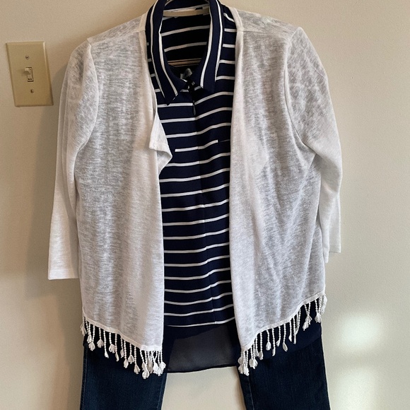 Jeans, shirt, cardigan outfit - Picture 1 of 4